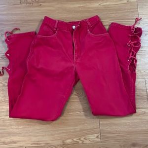Red vintage cowgirl jeans with tie details size 7/8